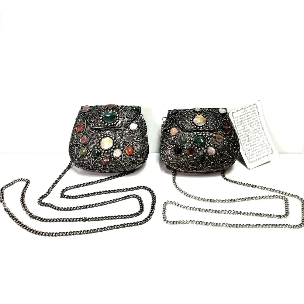 Silver Metal Purse Set 1lb 7oz Sajai Bag - Agate Stones Cocktail 1 NWT + 1 NWOT